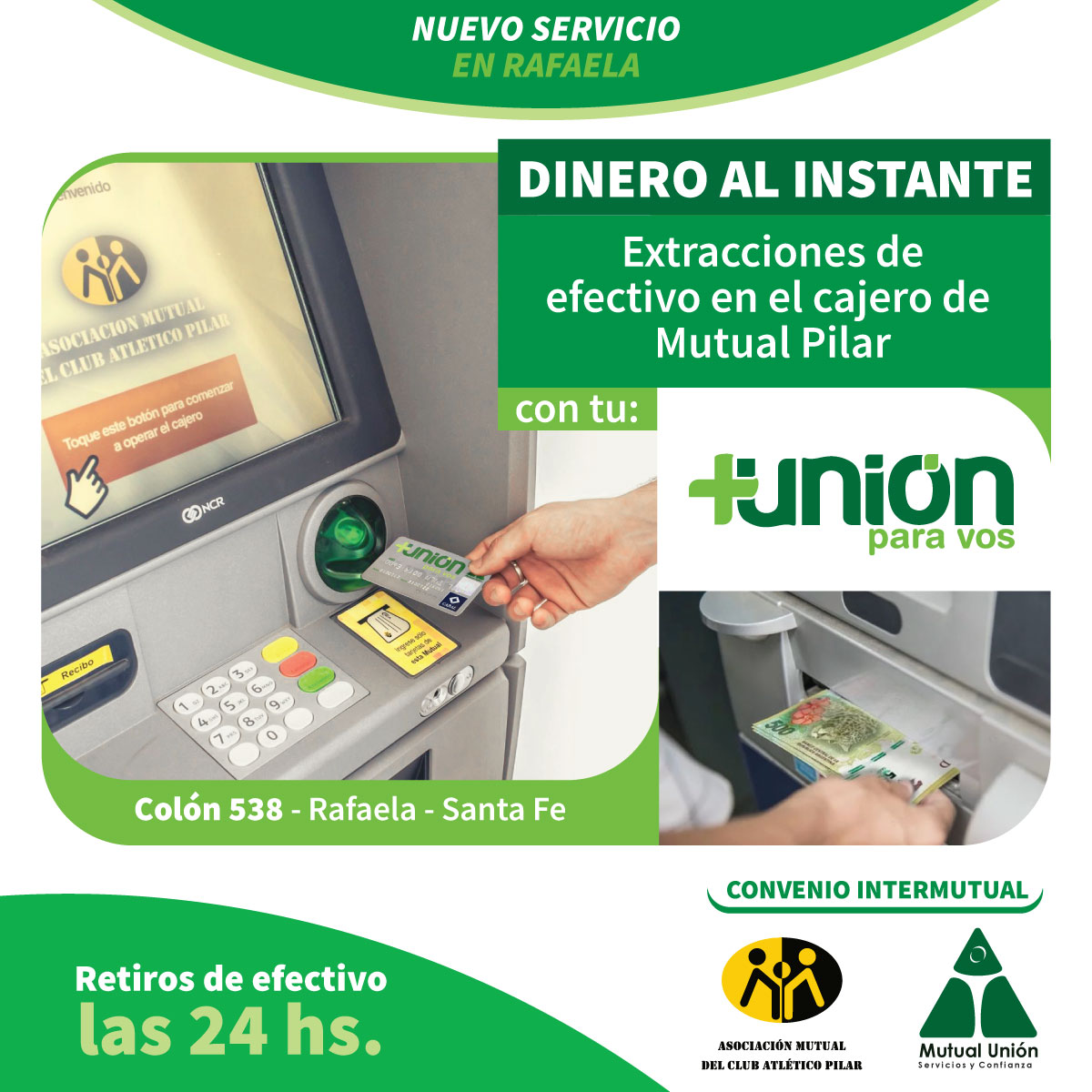 Convenio entre Mutual del Club Atlético Pilar y Unión de Sunchales - Extracciones por cajero automático